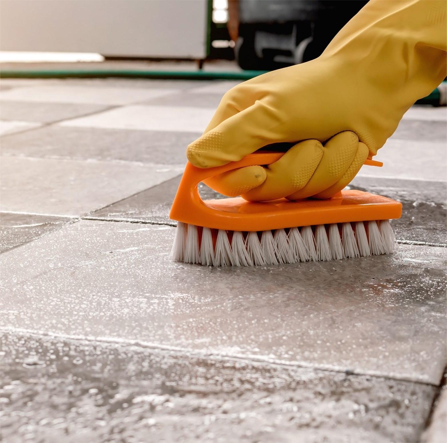 Professional tile and grout cleaning in progress on a floor in Corona CA