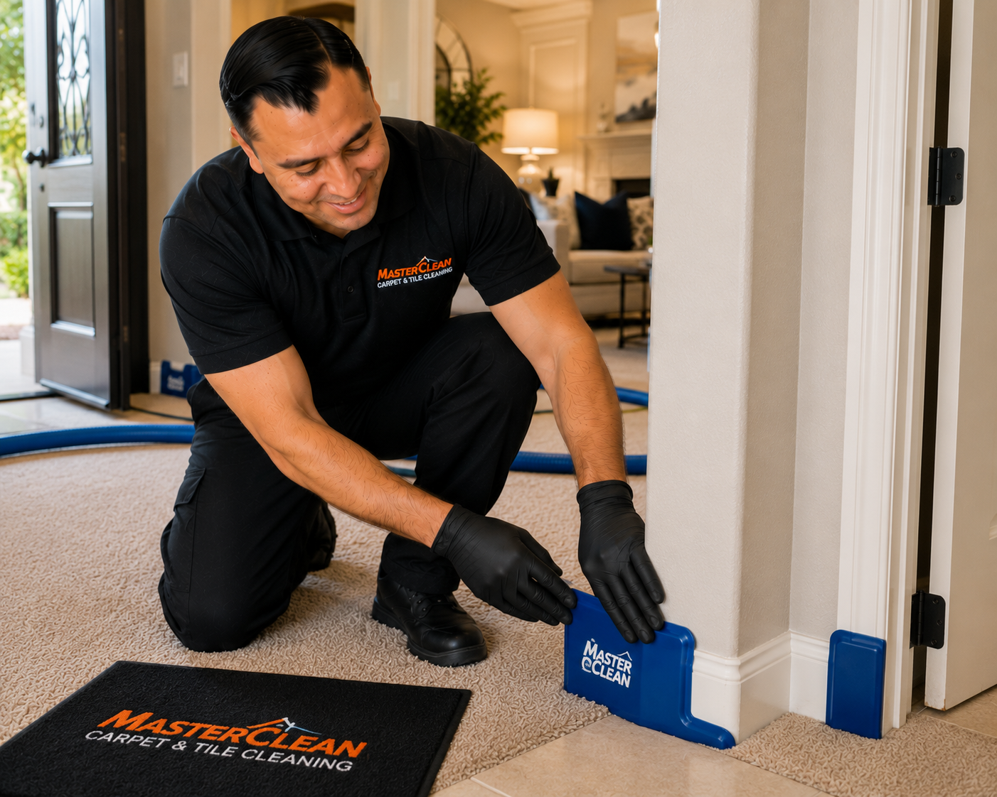 Professional carpet cleaning in a Perris CA family home living room